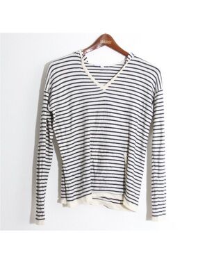Not Monday 100% Pure Cashmere Striped Hoodie Sweater Pullover Black White Sz XS